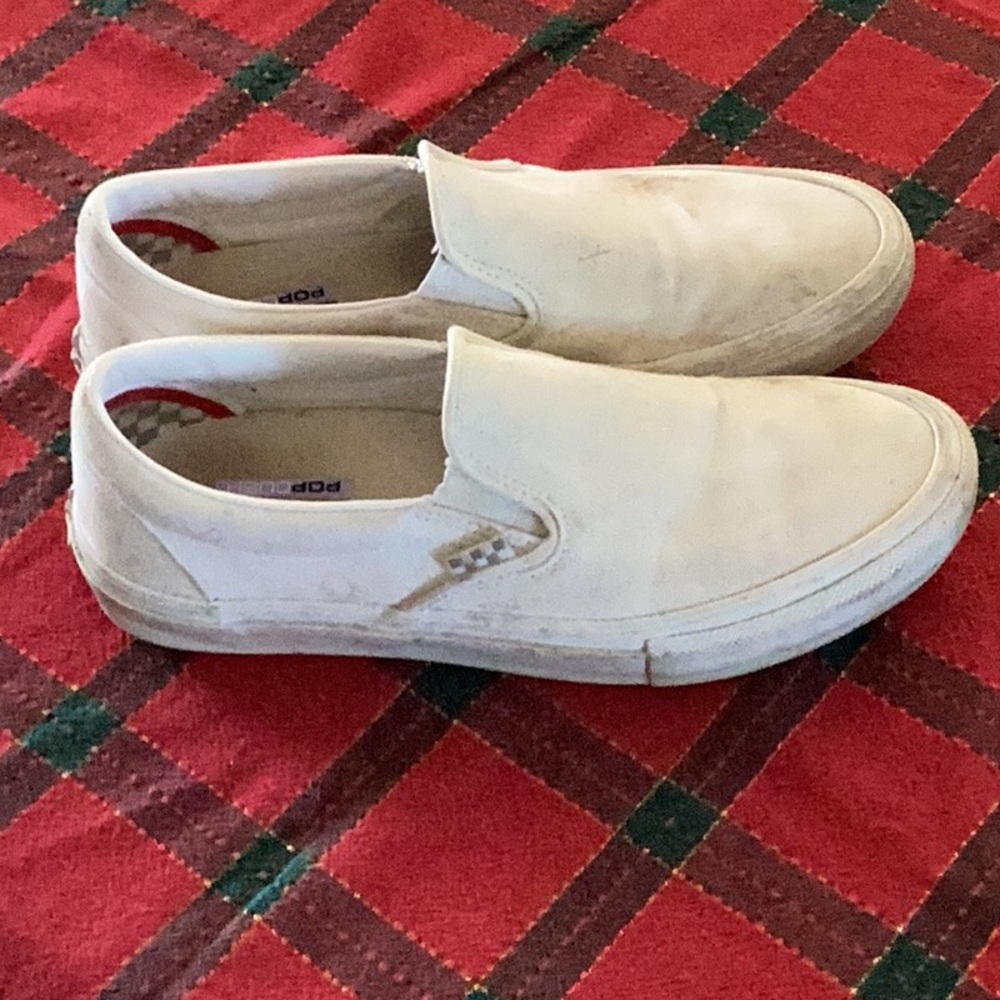 Vans White Canvas Slip-On Sneakers